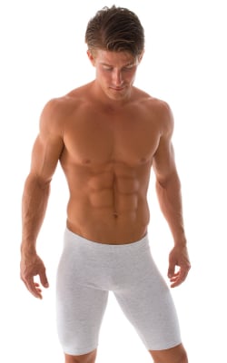 Lycra Bike Length Shorts in Heather Grey Cotton-Spandex 10oz, Front View