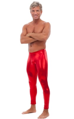 Mens Low Rise Leggings Tights in Mystique Red nylon/lycra, Front View