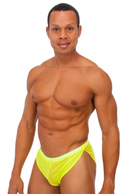 Swimsuit Cover Up Split Running Shorts in Chartreuse Mesh, Front View