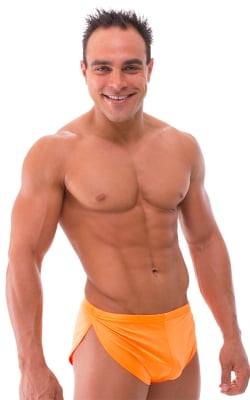 Swimsuit Cover Up Split Running Shorts in Neon Orange, Front View