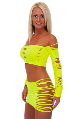 Womens Slashed Micro Mini Skirt in Chartreuse, Front View