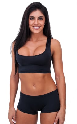 Crop Tank Top in Black Tricot nylon/lycra, Front View