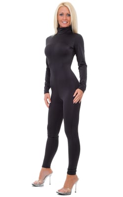 Back Zipper Catsuit-Bodysuit in Black nylon/lycra, Front View