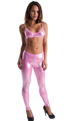 Womens Leggings - Fashion Tights in Metallic Mystique Bubblegum Pink 1
