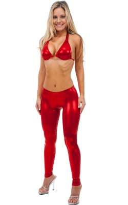 womens low cut designer leggings fashion tights in metallic Volcano Red