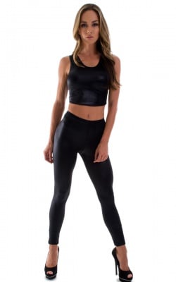 Womens Leggings - Fashion Tights in Wet Look Black, Front View
