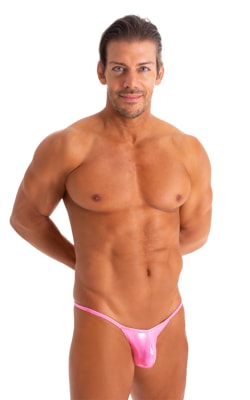 mens micro bikini swimsuit with tiny scrunchie butt in Metallic Mystique Bubble Gum Pink