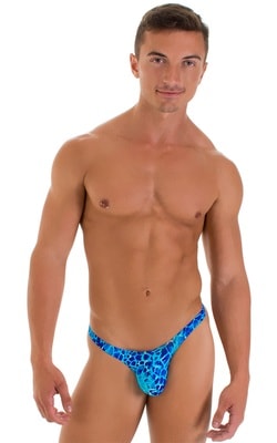 mens micro pouch thong back sexy swimsuit in swimwear fabric New World Blue Aqua