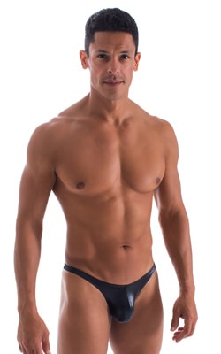 mens sexy bikini with fitted pouch and rear in  Wet Look Black, Front View