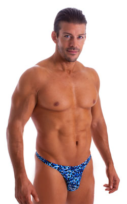 T Back Thong Swimsuit in Blue Leopard 1