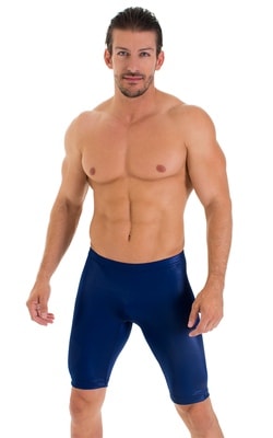 Lycra Bike Length Shorts in Wet Look Midnight Blue, Front View