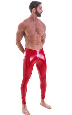 Mens Leggings Tights in Gloss Red Stretch Vinyl, Front View