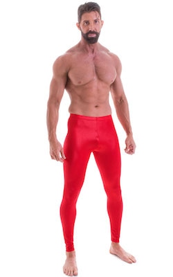 Mens Leggings Tights in Wet Look Red, Front View
