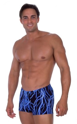 Fitted Pouch - Square Cut - Watersports Swim Trunks in Laser Blue Lightning, Front View