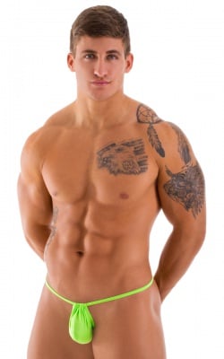 G String Swimsuit - Adjustable Pouch in Semi Sheer Neon Lime, Front View