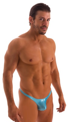 mens micro pouch thong back sexy swimsuit in swimwear fabric Ice Karma Turquoise Shimmer