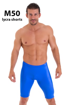 Lycra Bike Length Shorts in Wet Look Royal Blue 1