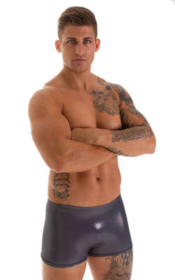 Square Cut Seamless Swim Trunks in Black Ice, Front View