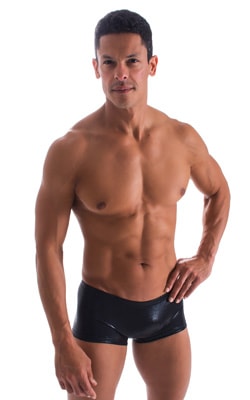 Extreme Low Square Cut Swim Trunks in Metallic Rockstar Black, Front View