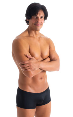 mens swimwear square cut boxer style swimsuit in Black