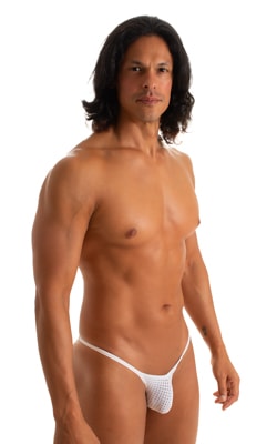 mens extreme micro string bikini tiny swimsuit by skinz swimwear in Semi Sheer White Peep Show