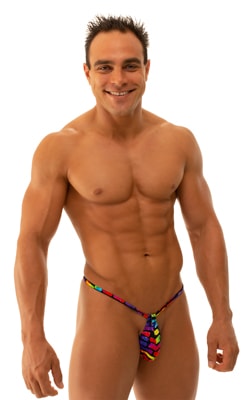 Teardrop G String Swim Suit in Tan Through Technicolor, Front View