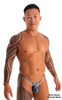 Mens Micro String Bikini Swimsuit in Semi Sheer Eros Printed Mesh 1