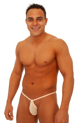 Teardrop G String Swim Suit in Semi SHEER Nude PowerNet, Front View