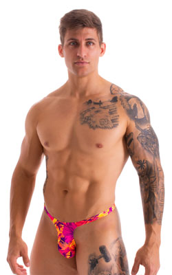 best seller mens swimwear classic t back thong swimsuit in Tahitian Sunset pink yellow