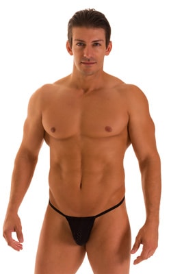 G String Swimsuit - Adjustable Pouch in Black Peep Show with Black Strings
, Front View