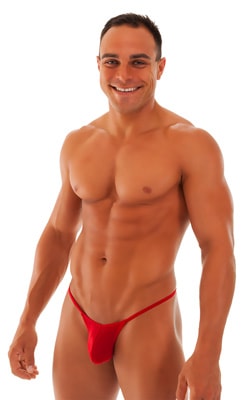 Stuffit Pouch G String Swimsuit in ThinSKINZ Red - Semi Sheer, Front View