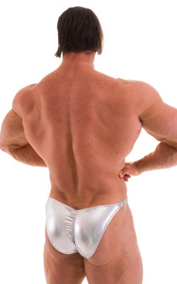 Fitted Pouch - Puckered Back - Posing Suit in Liquid Silver, Rear View