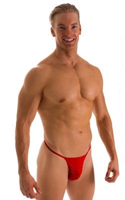 Smooth Pouch Skinny Sides Swim Thong in Wet Look Red, Front View