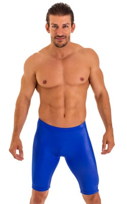 Lycra Bike Length Shorts in Wet Look Royal Blue, Front View