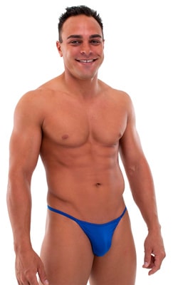 mens smooth pouch string side t back thong sexy swimsuit bikini in Semi Sheer ThinSKINZ Royal Blue