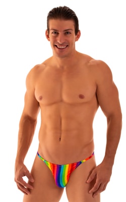 Super Low Brazilian Bikini in Rainbow Stripe, Front View