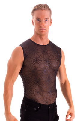Sleeveless Lycra Muscle Tee in Spiderweb Stretch Mesh 1