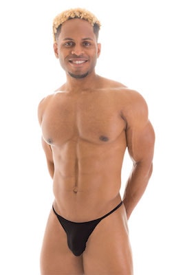 Smooth Pouch Skinny Sides Swim Thong in Super ThinSKINZ Black, Front View