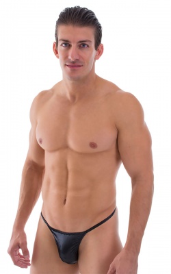 Smooth Pouch Skinny Sides Swim Thong in Wet Look Black, Front View