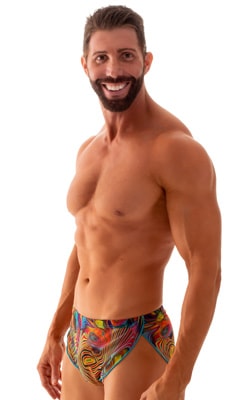 mens sexy swimsuit bikini cover up split shorts in see through Neon Dali Mesh