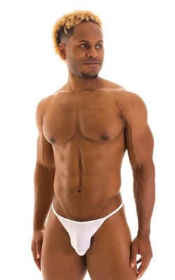 Smooth Pouch Skinny Sides Swim Thong in Super ThinSKINZ White, Front View