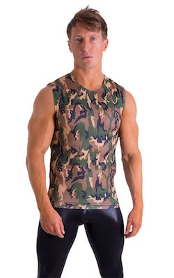 Sleeveless Lycra Muscle Tee in Camo, Front View