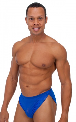 Swimsuit Cover Up Split Running Shorts in Royal Blue Stretch Mesh, Front View