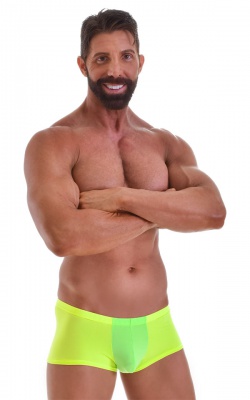 Fitted Pouch - Boxer - Swim Trunks in Neon Lime Yellow, Front View