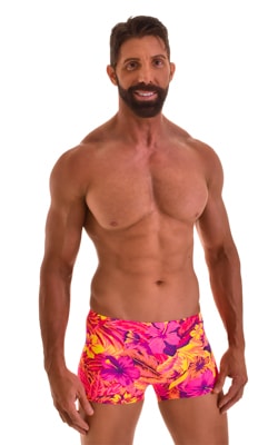 mens square cut swimsuit boxer trunks in tahitian floral by skinz swimwear