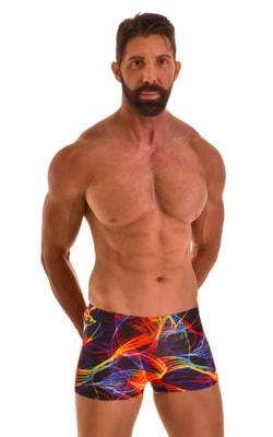 mens square cut swimsuit boxer trunks in by skinz swimwear in Tan Through Rave Up