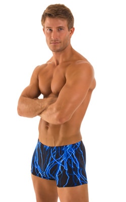 mens swimwear square cut boxer style swimsuit in Laser Blue Lightning