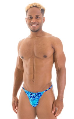 Smooth Pouch Skinny Sides Swim Thong in New World Blue, Front View