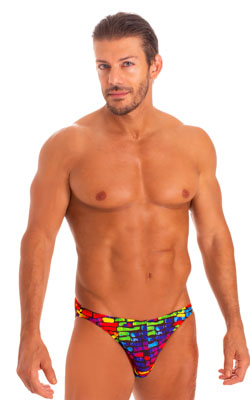 mens sexy imternational male bikini swimsuit skinz speedo swimwear in Tan Through Technicolor, Front View