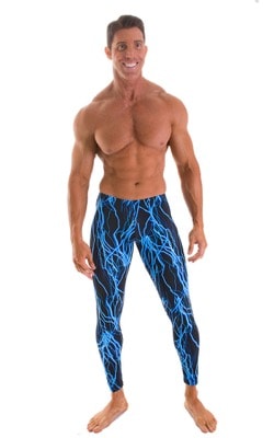 Mens Low Rise Leggings Tights in Laser Blue Lightning, Front View